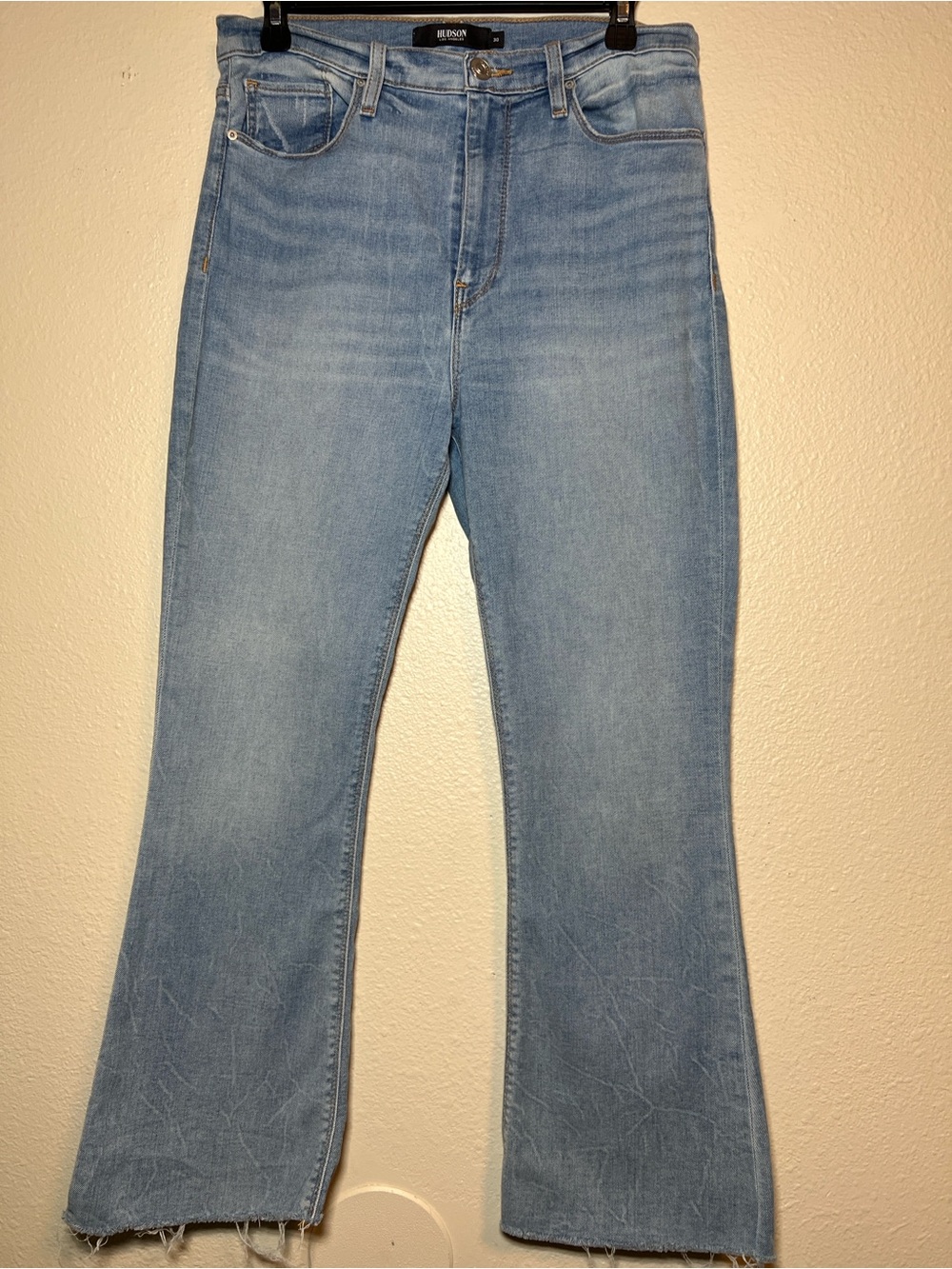 Hudson Barbara Bootcut Light Blue Stretch Denim Jeans Raw Hem Pockets Women 30